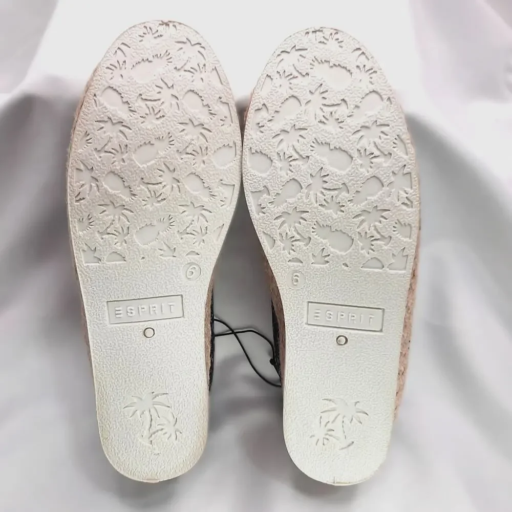 Esprit Ellery Flats Black Canvas Paint Splatter Espadrille Slip On Jute Sz 6 New